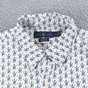 POLO RALPH LAUREN Shirt Mens Large White Blue P Crest Print Performance Nylon
